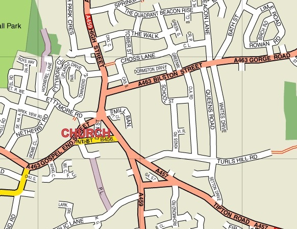 Gornal and Sedgley | Map of how to get to All Saints' Sedgley